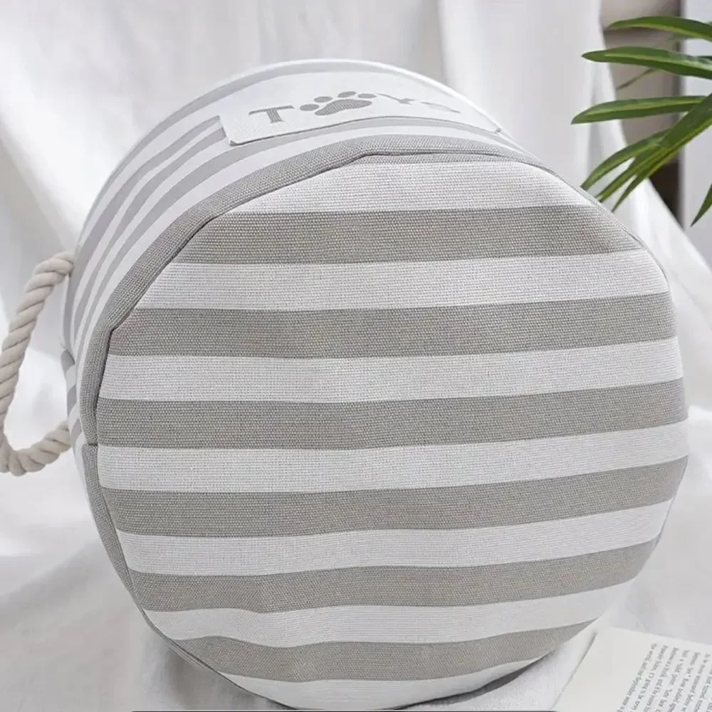Dog’s *NEW* Light Gray & White Toy Basket w/Rope Handles (For Small Dogs)